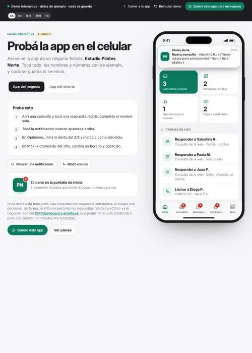 Screenshot of the phone app demo