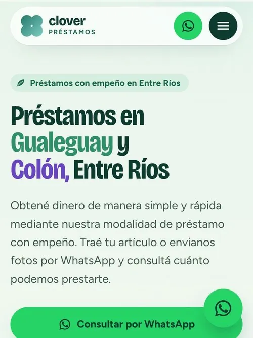Screenshot of the Préstamos Clover website