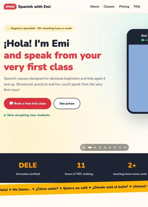 Screenshot of the Spanish with Emi website